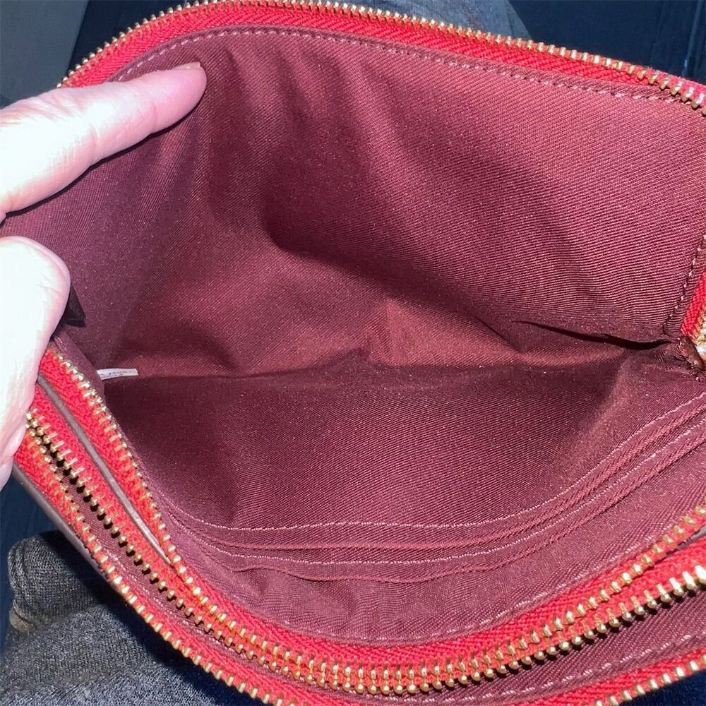 COACH Double Zip Wristlet Phone Wallet Red Pebble Leather Gold Hardware AUTHNTC - Picture 11 of 12